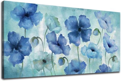 Amazon Nineaso Blue Abstract Flowers Wall Art Elegant Floral