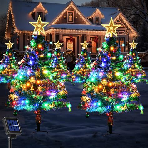 Juegoal Set Of 4 Solar Christmas Trees Outdoor 18 Inch Decorative