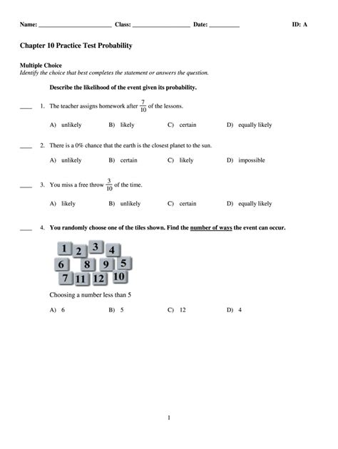 Chapter 10 Practice Test Probability Answer Key Fill Online