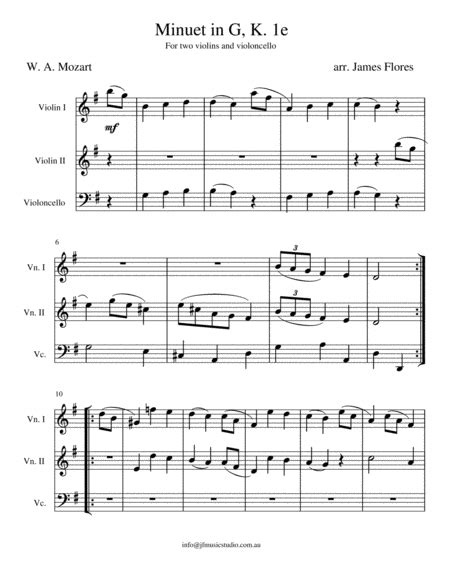 Minuet In G K E Violins And Cello Sheet Music Wolfgang Amadeus