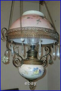 Antique Victorian Bradley Hubbard Hanging Parlor Oil Lamp Original