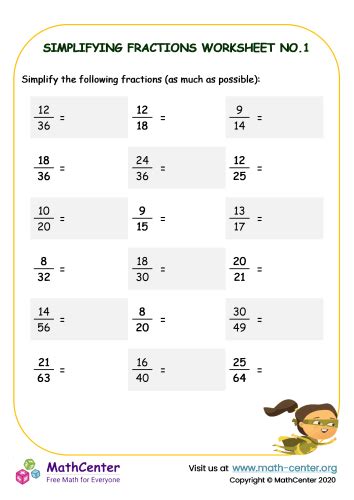 Simplifying Fractions Worksheet No 1 Worksheets Math Center