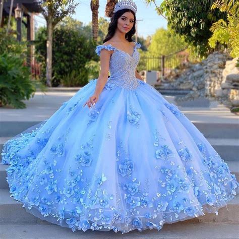 Butterfly D Flowers Quinceanera Dresses Off Shoulder Ball Gowns