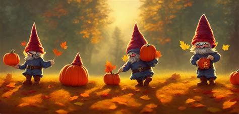 Krea Ai Hand Drawn Cute Gnomes In Autumn Disguise Holding