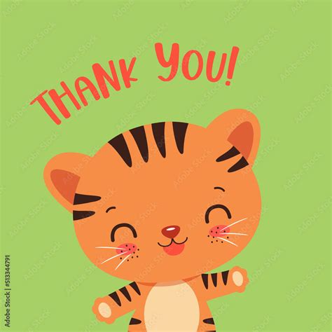 Thank you card template for kids party with tiger cub cute animal. Stock Vector | Adobe Stock