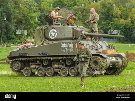 M A E Sherman Tank And It S Crew Stock Photo Alamy