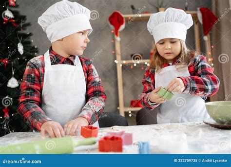 Petit Fr Re Et Soeur Pr Parent Des Biscuits De No L Dans La Cuisine Les