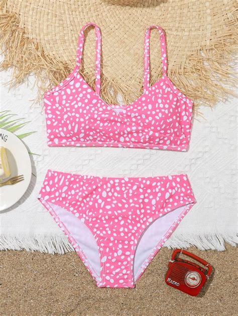 SHEIN Conjunto de Maiô Bikini Estampado de Dalmata para Meninas Pré