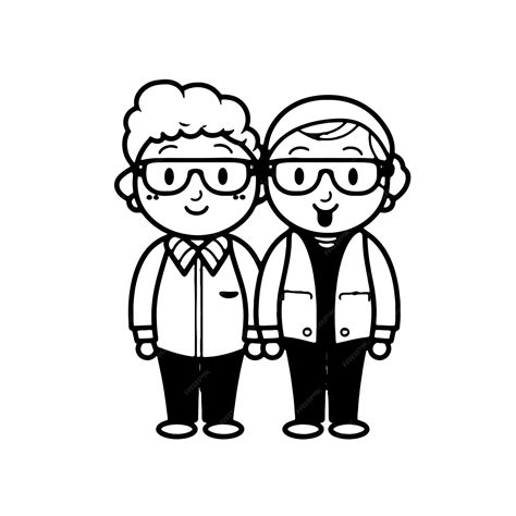 Endearing Grandparents Simple and Cute Line Drawing | Premium AI-generated vector