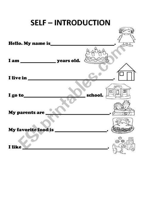 Kindergarten Self Introduction Worksheet