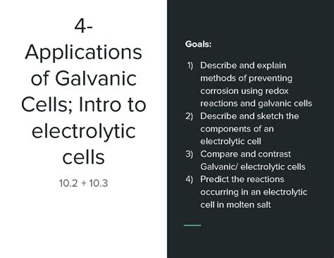 applications  galvanic cells electrolytic cells  applications