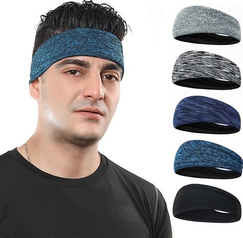 Mens Headband 5 Pack Guys Sweatband Headbands For Sportsrunning