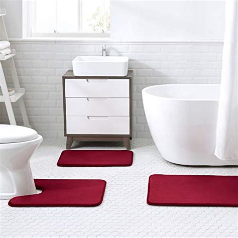 Walensee Extra Thick Memory Foam Bathroom Contour Rug 20x24 Red Non