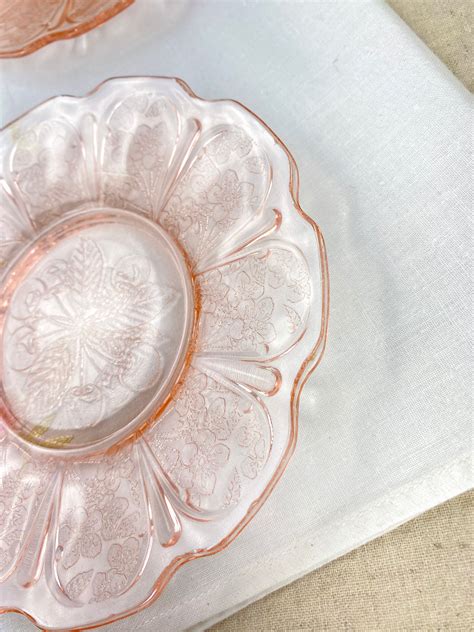 Pair Of Vintage Jeanette Cherry Blossom Pink Depression Glass Saucers Etsy