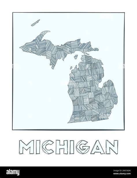 Sketch Map Of Michigan Grayscale Hand Drawn Map Of The Us State