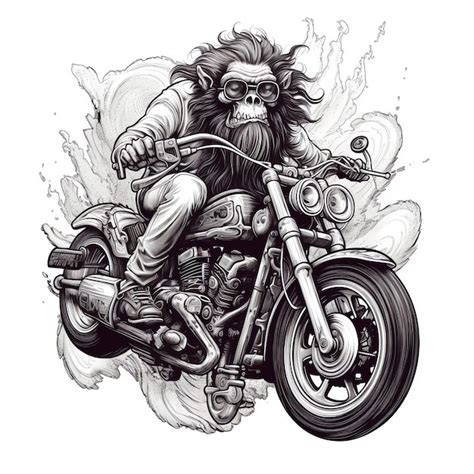 Premium Photo Cool Biker Monkey Riding A Motorcycle Monochrome