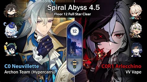 Spiral Abyss 4 5 F12C0 Neuvillette Archon Team C0R1 Arlecchino VV