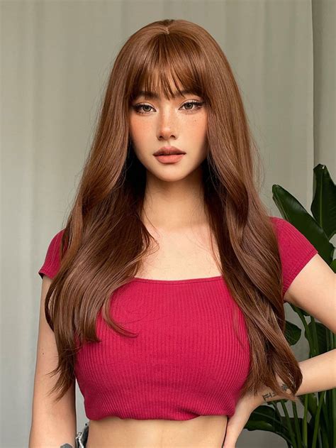 Long Curly Synthetic Wig With Bangs In Synthetic Wigs Wigs