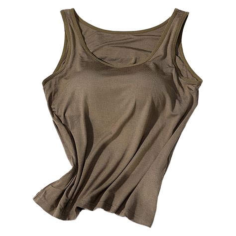 Women S Tank Top With Built In Bra Sleeveless Wide Shoulder Strap