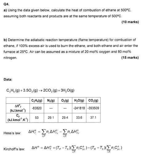 Solved Q4 A Using The Data Given Below Calculate The Heat Of