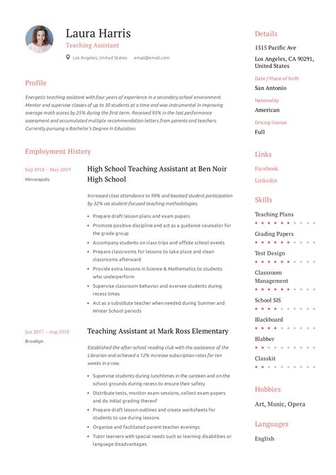 Teaching Assistant Resume And Writing Guide 12 Templates Pdf