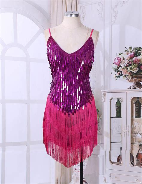 Buy Adult Women S Sparkling Sequins Fringe Dress Ballroom Samba Rumba Tango Latin Dance Dress At