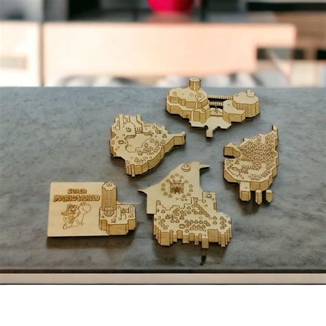 Set Of 5 Super Gamer Map Collection Wood Coasters Collection Mario