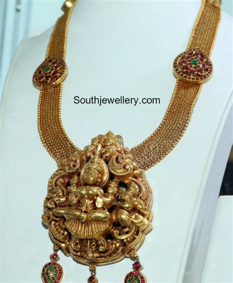 Antique Gold Haram With Lakshmi Pendant Indian Jewellery Designs