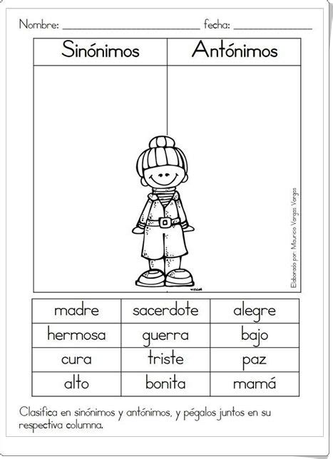 Sinónimos Y Antónimos Ficha De Lengua Española De Primaria