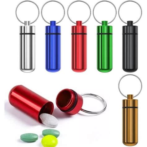 6 Pièces Mini Boîte À Pilules En Aluminium Porte Clés Pilulier Porte