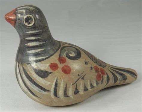 Vintage TONALA POTTERY DOVE Mexican Folk Art Hand Painted Clay Bird