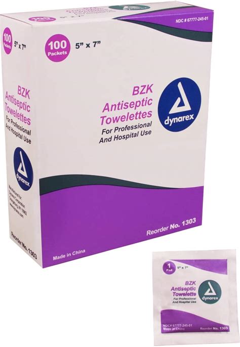 Dynarex Antiseptic Wipe Benzalkonium Bzk First Aid Wipes Box