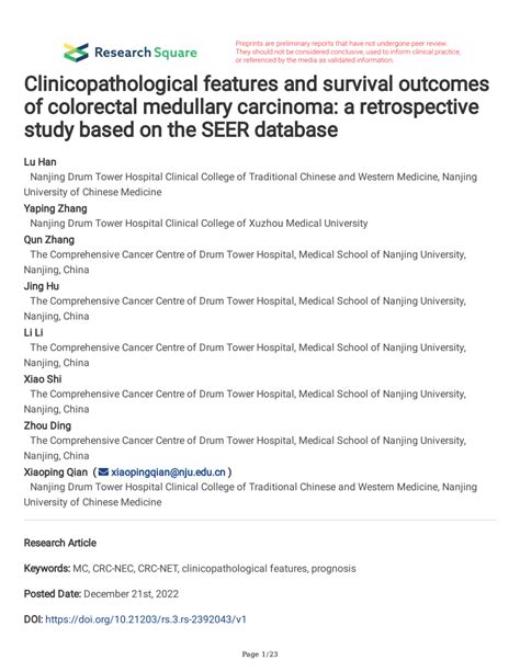 PDF Clinicopathological Features And Survival Outcomes Of Colorectal