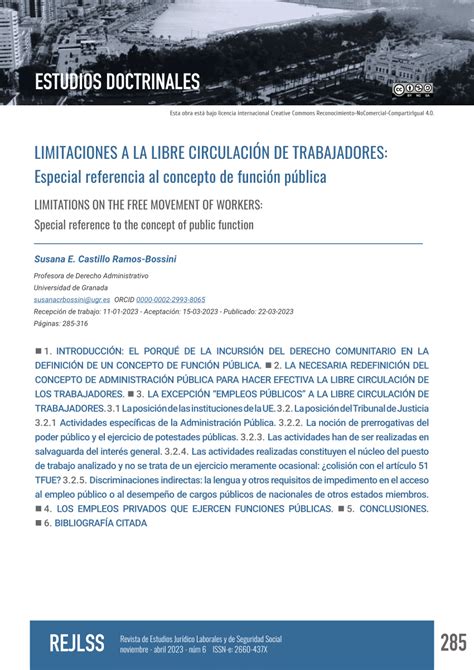 Pdf Limitaciones A La Libre Circulaci N De Trabajadores Especial