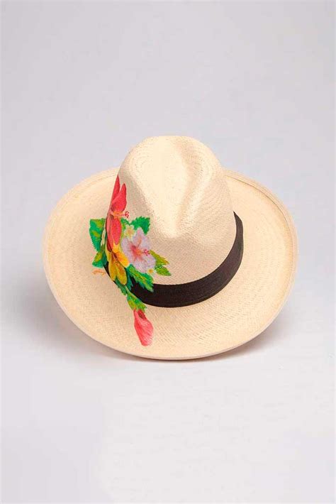 Sombrero Pintado A Mano Hibiscus Tricolor Mak Tienda