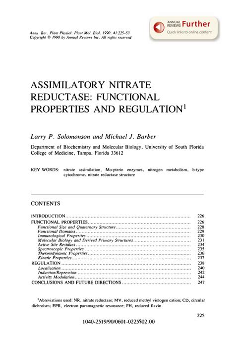 Assimilatory Nitrate Reductase Functional Properties And Regulation Annual Reviews