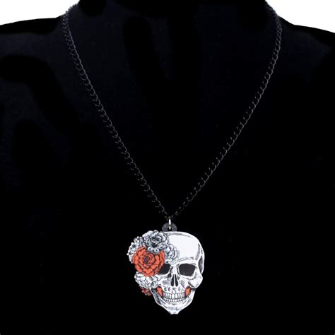 Collier Tête De Mort Avec Fleur Univers Skull