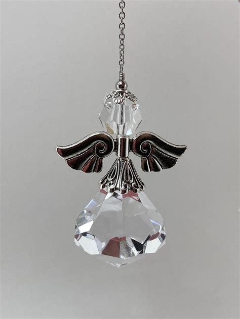 Comforting T Winged Angel Prism Angel With Silver Wing Clear Crystal Ornament Window Angel