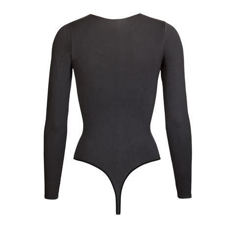 Long Sleeve Crew Neck Thong Bodysuit Onyx Skims