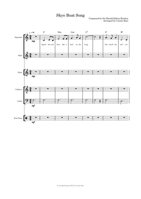 Skye Boat Song Vocal Duet Flute Violin Cello Drum Sheet Music