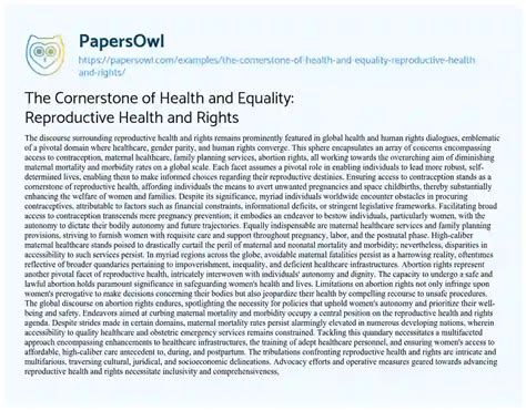 The Cornerstone Of Health And Equality Reproductive Health And Rights