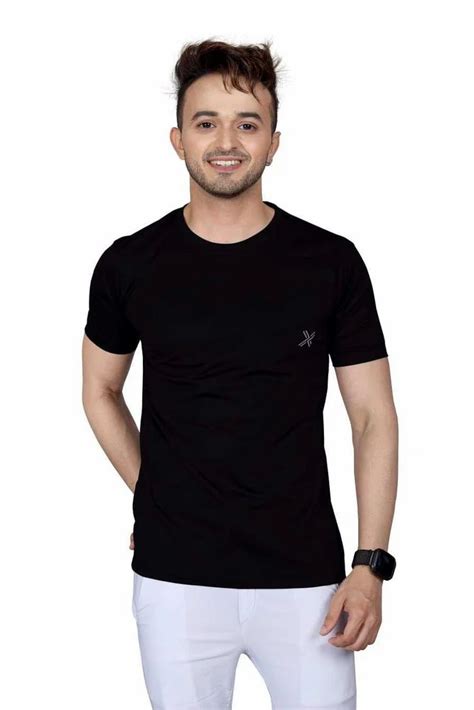 Lycra Plain Men Black T Shirt Round Neck At Rs Piece In Surat Id