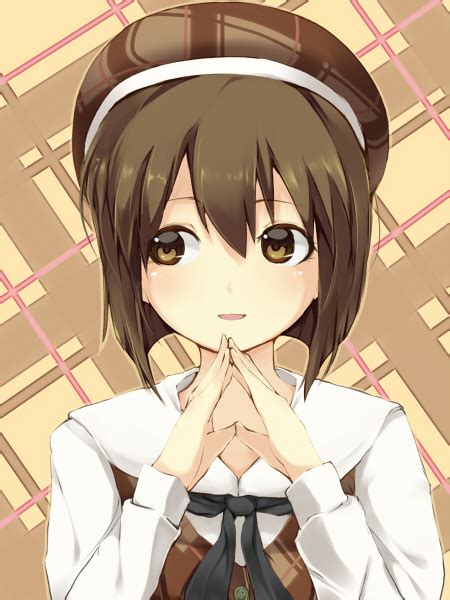 Safebooru Brown Eyes Brown Hair Hagiwara Yukiho Hands Together Hat