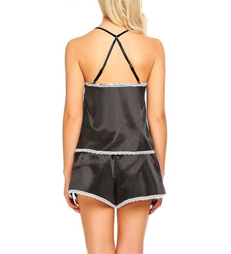 Women Cami And Shot Set Lingerie Satin Camisole Pajama Set S Xl Satin Black Cn Cetu H