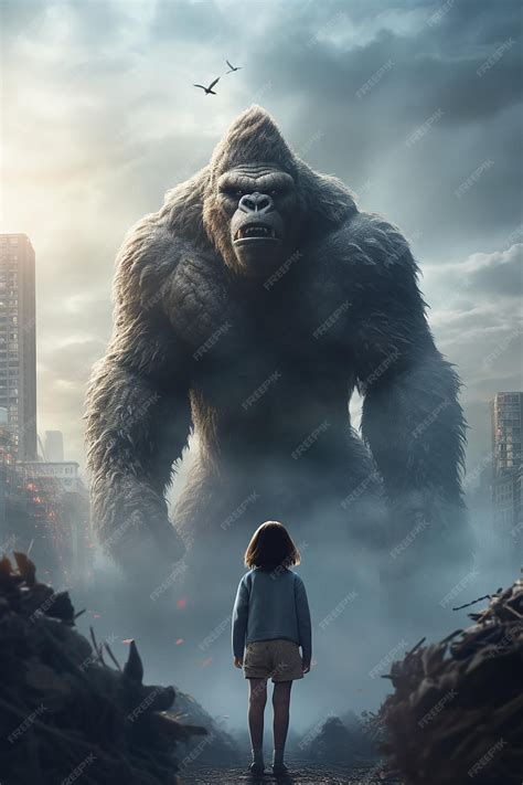 Premium AI Image | giant adult Kong Kaiju Looks to little girl ...