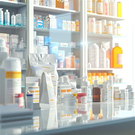 Busy Pharmacy Counter With Many Medicine Bottles Stock Illustration