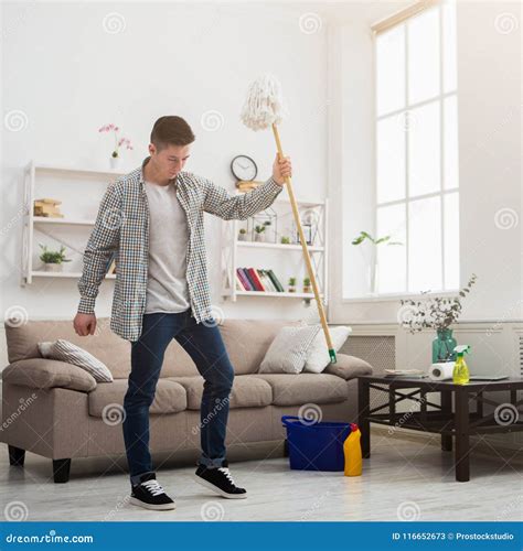 Young Man From Cleaning Service At Home Stock Image Image Of Plastic