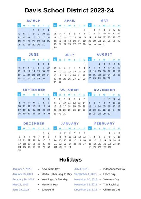 Davis School District Calendar with Holidays 2022-2023