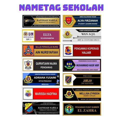 Name Tag Sekolah Metal Pengawas Mpp Prs Pss Universiti Kolej Politeknik