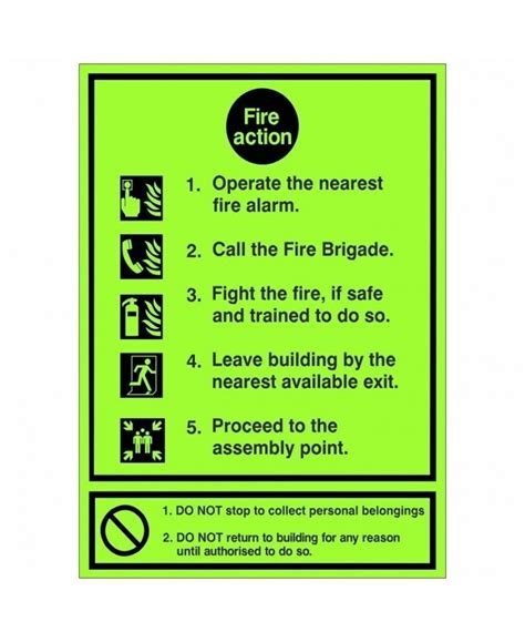 Photoluminescent Fire Action Sign